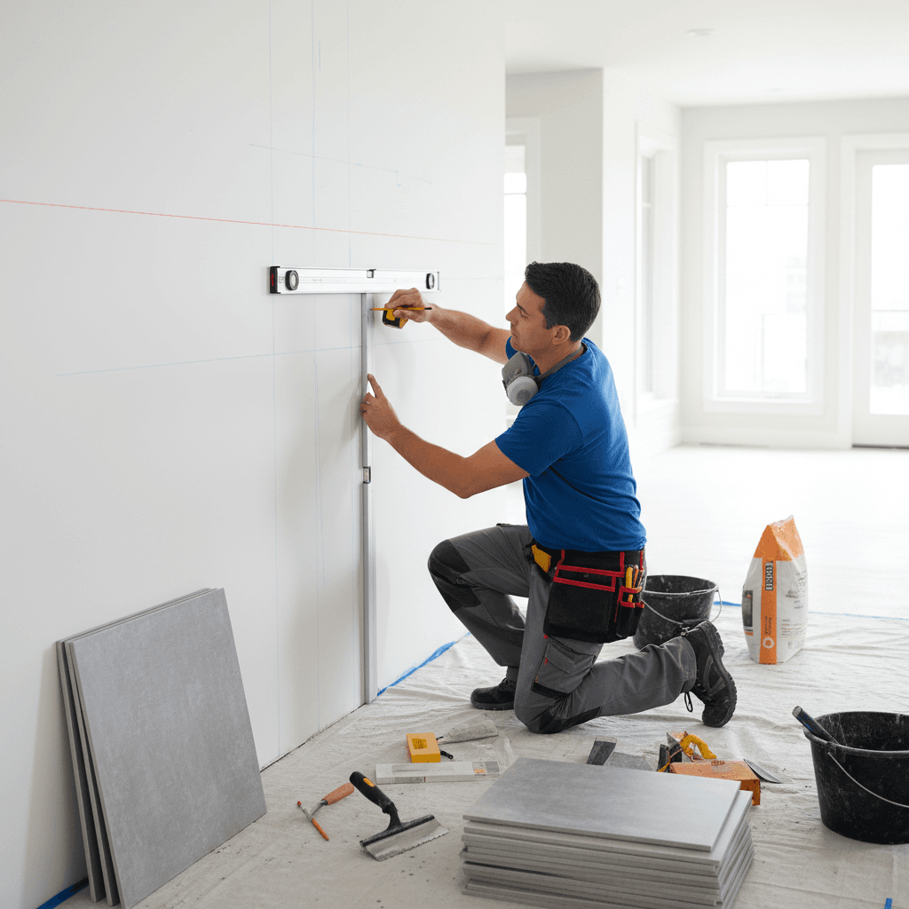 Professional tile installation process