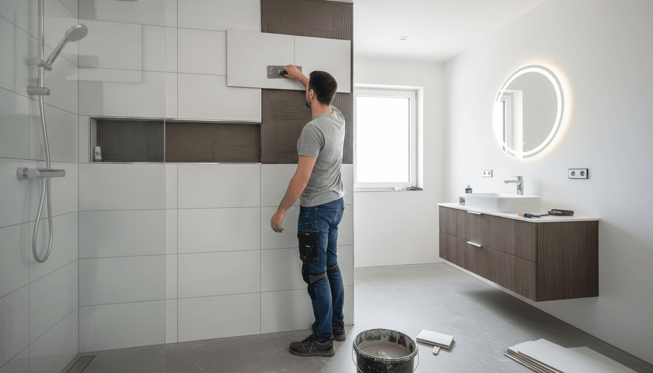 Expert tile contractor installing premium tiles in a residential bathroom renovation project
