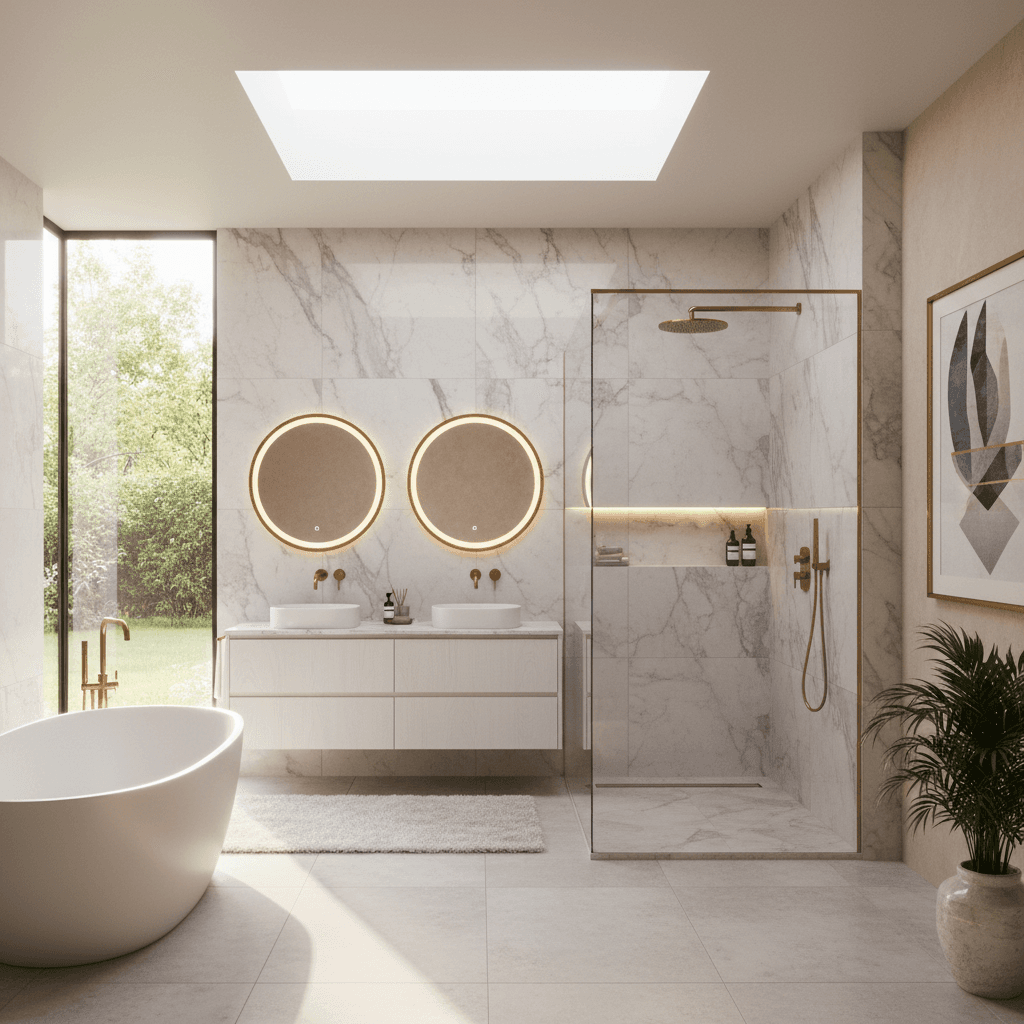 Luxury tile shower installation with custom tilework